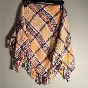 Yellow Plaid Fringe 100% cotton Shrug 34x37 Fair Trade